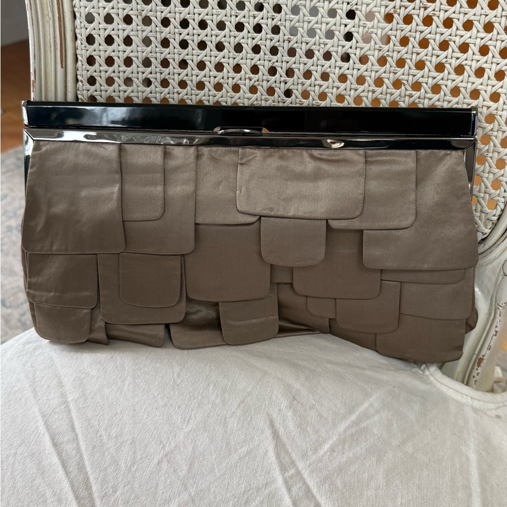 Elegant Brown Clutch with Silver Trim